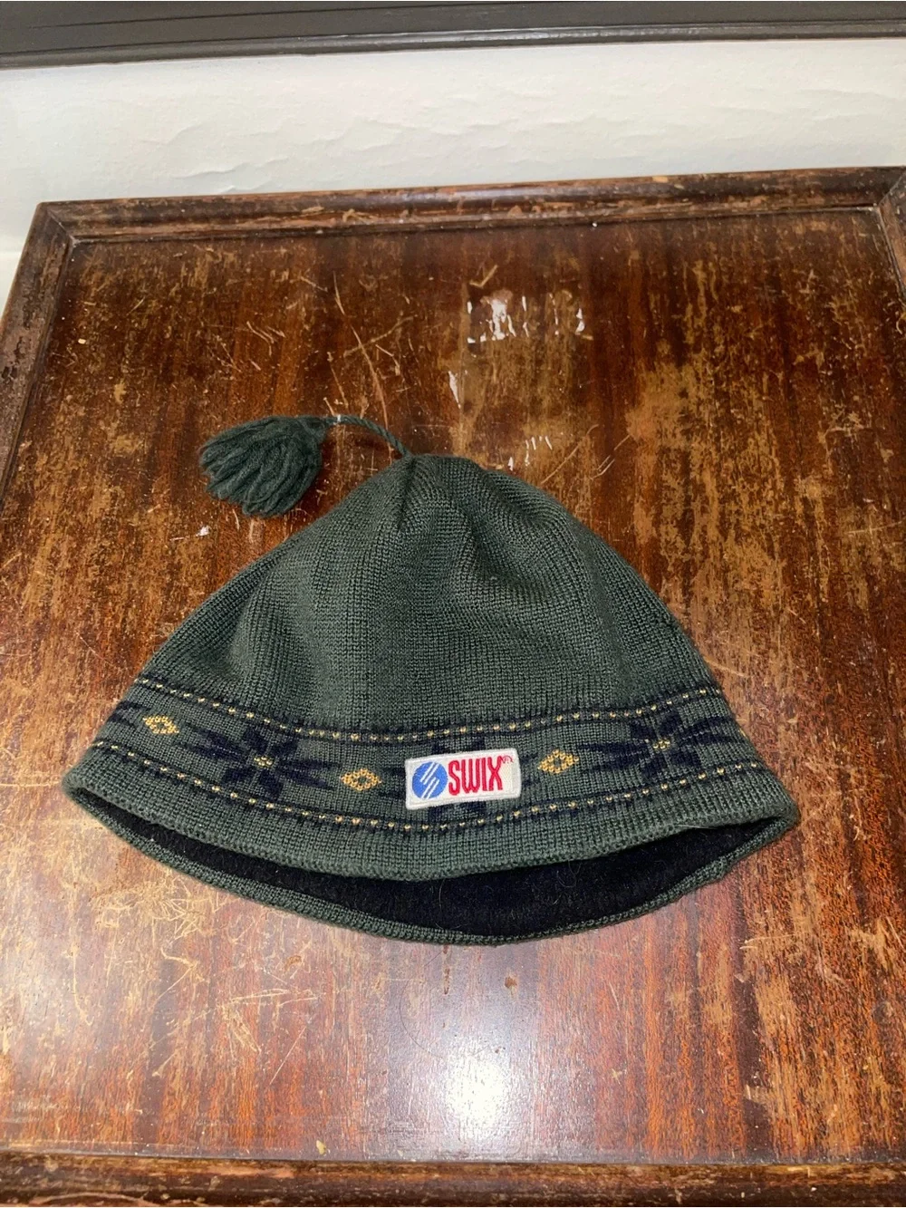 Vintage Swix Kids Green Knit Pom Beanie Hat, 100% Wool